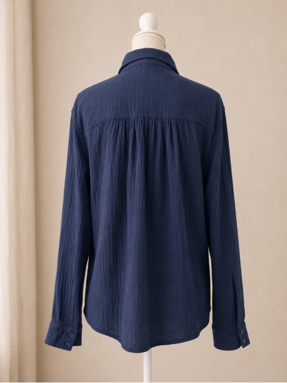 Splendid Navy Blue Cotton Gauze Lightweight Relaxed Button Down Shirt Size S NEW - Picture 4 of 5